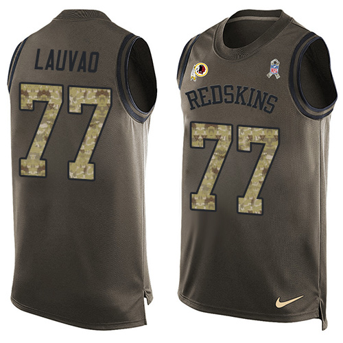 Men's Limited Shawn Lauvao Nike Jersey Green - #77 Salute to Service Tank Top NFL Washington Redskins